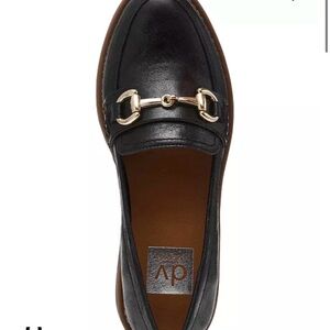 DV by Dolce Vita Black Leather Loafers with Gold Horsebit